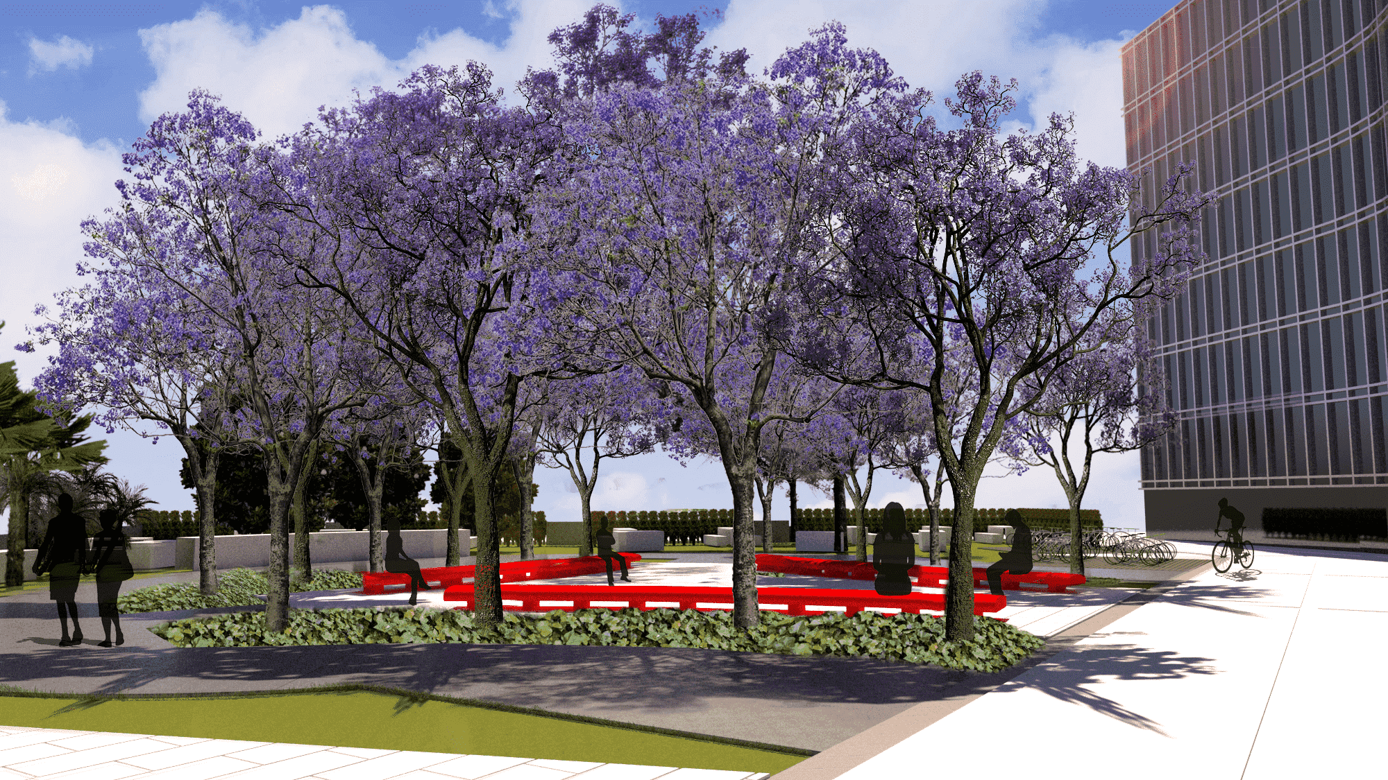 Un mockup de las jacarandas y el logotipo de catalana occidente de este proyecto de jardineria para edificios corporativos.